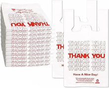 Load image into Gallery viewer, Large Plastic Thank You Bags with Handles, Reusable, White, Recycled Content