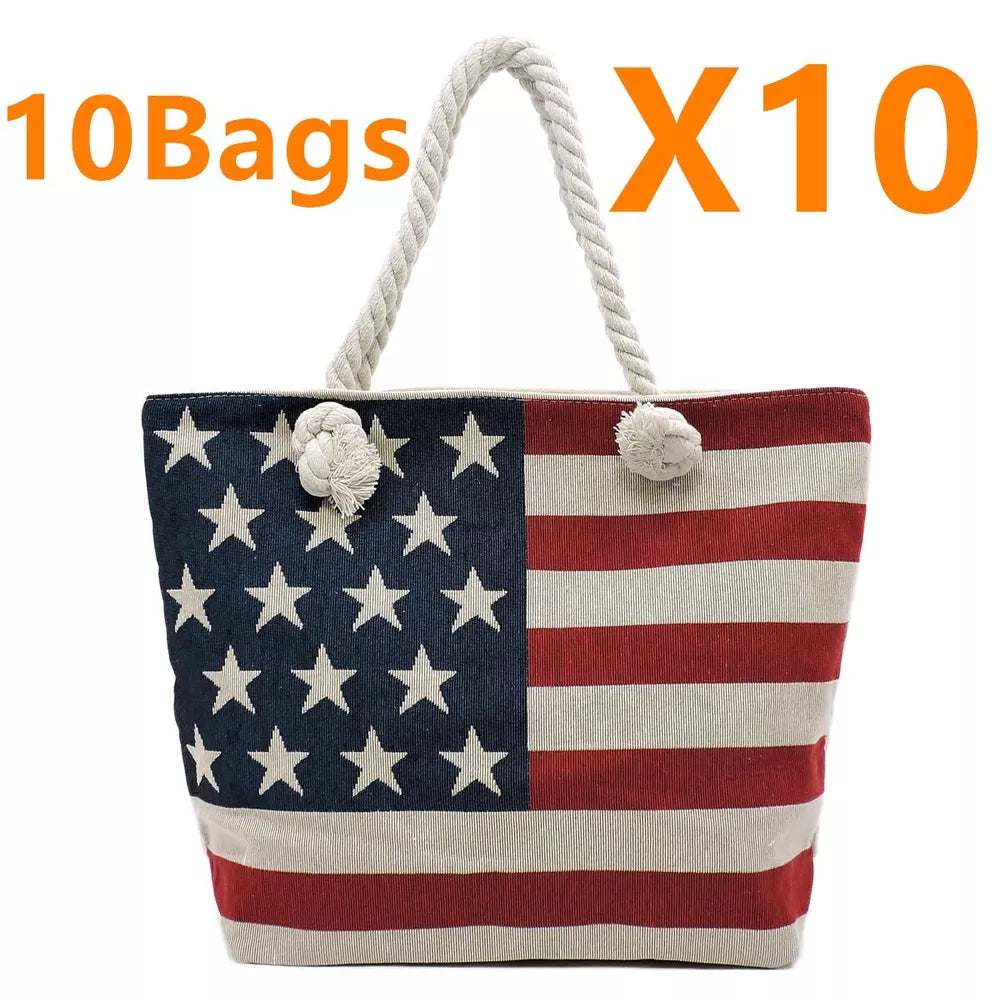 American Flag Tote Stars and Stripes Women Beach Bag Red White and Blue 10 Bags