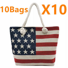 Load image into Gallery viewer, American Flag Tote Stars and Stripes Women Beach Bag Red White and Blue 10 Bags