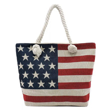 Load image into Gallery viewer, American Flag Tote Stars and Stripes Women Beach Bag Rope Handles Red White Blue