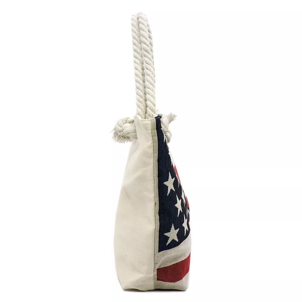 American Flag Tote Stars and Stripes Women Beach Bag Rope Handles Red White Blue