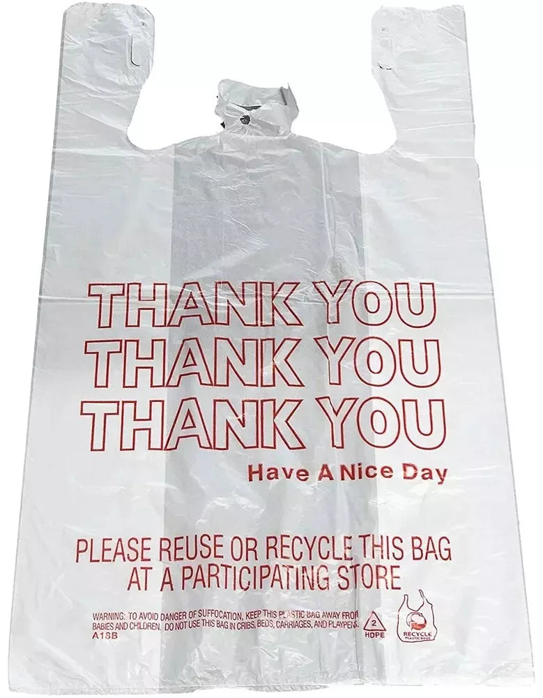 Bags 1/6 Large 21 x 6.5 x 11.5 "Thank You" T-Shirt Plastic Grocery Shopping Bags