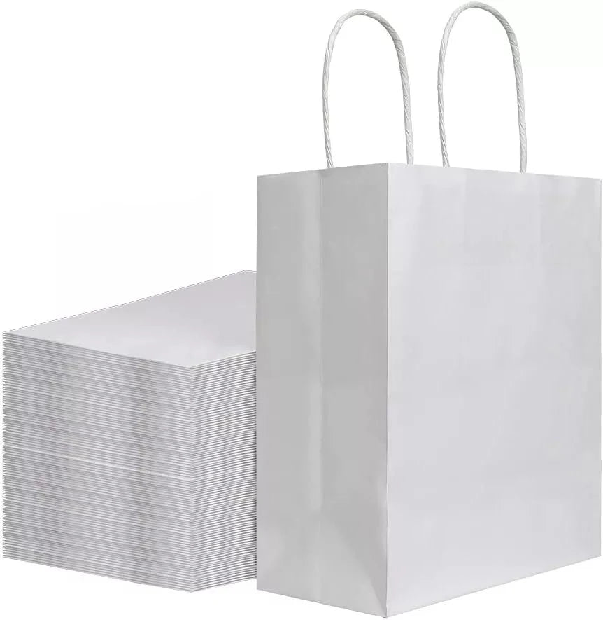 Paper Shopping Bags 250 White Kraft 8"x4.75x10.5" Retail Merchandise Handles