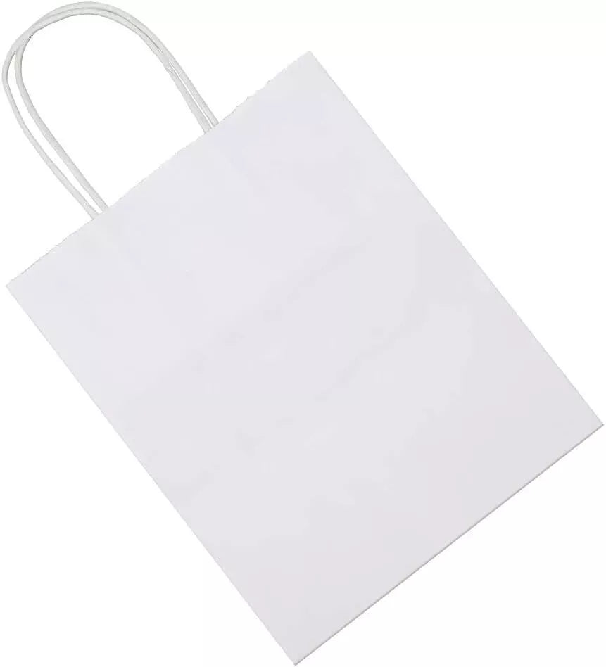 Paper Shopping Bags 250 White Kraft 8"x4.75x10.5" Retail Merchandise Handles