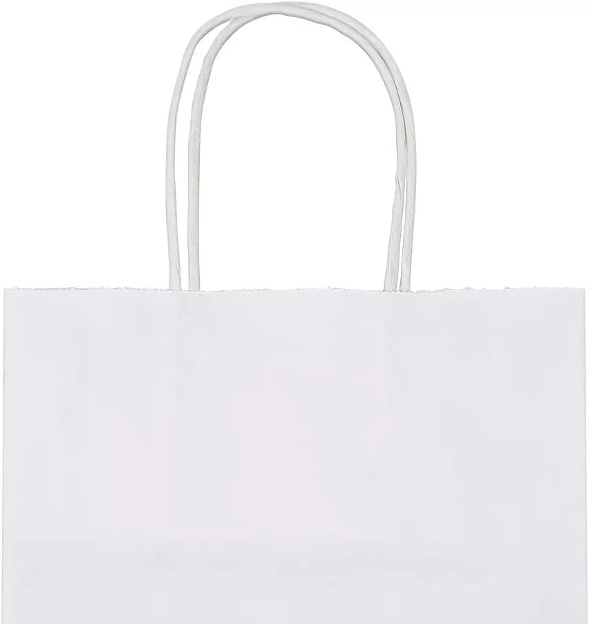 Paper Shopping Bags 250 White Kraft 8"x4.75x10.5" Retail Merchandise Handles