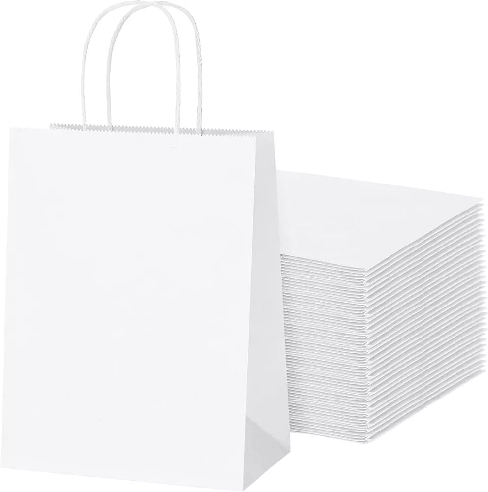 Paper Shopping Bags 500 White Kraft 10" x 5 x 13" Retail Merchandise Handles