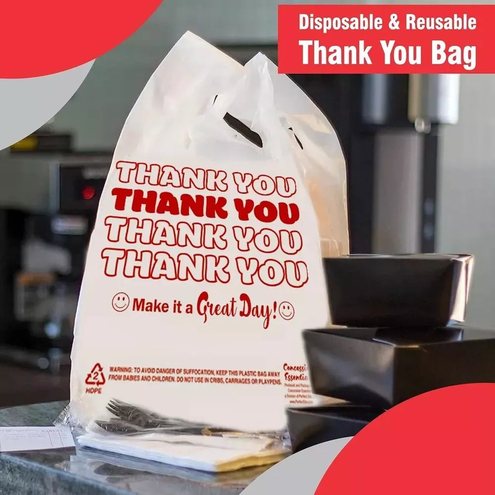 THANK YOU T-Shirt Bags 11.5" x 6.5" x 21" White Plastic Shopping bag 50 - 1000