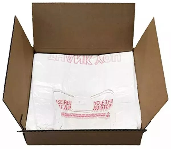 THANK YOU T-Shirt Bags 11.5" x 6.5" x 21" White Plastic Shopping bag 50 - 1000