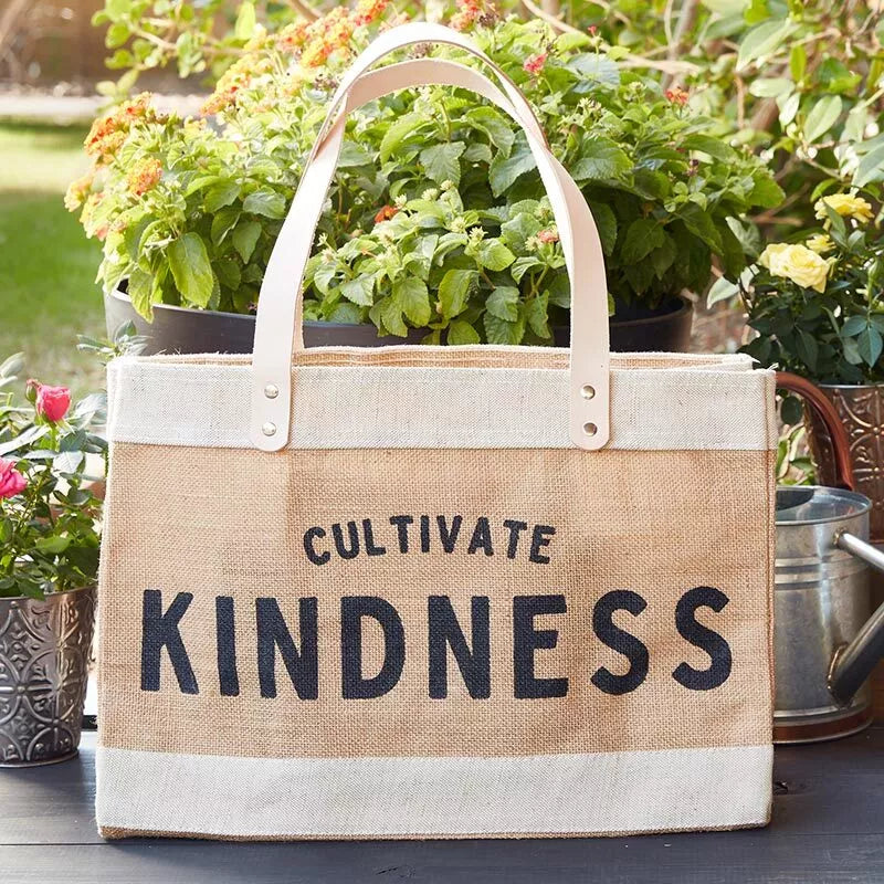 Market Tote Waterproof Jute Bag Casual Grocery Bags, Cultivate Kindness - 2 Pack