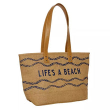 Load image into Gallery viewer, Jute Tote Beach Size 17.25in W x 10.5in H 5.5in Gusset Pack of 2