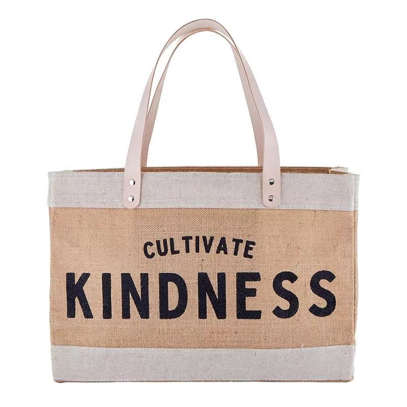 Market Tote Waterproof Jute Bag Casual Grocery Bags, Cultivate Kindness - 2 Pack