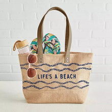 Load image into Gallery viewer, Jute Tote Beach Size 17.25in W x 10.5in H 5.5in Gusset Pack of 2