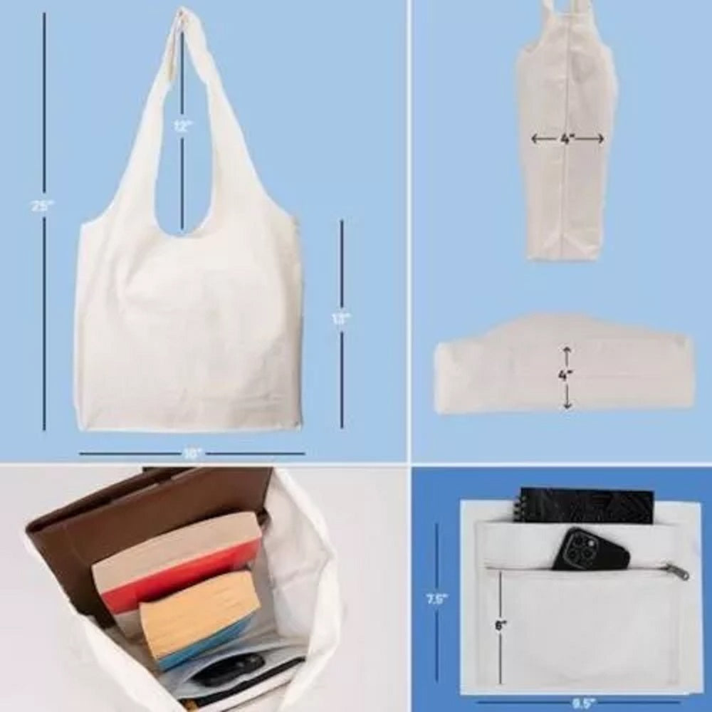 White Blank DIY Large Cotton Canvas Tote Bag