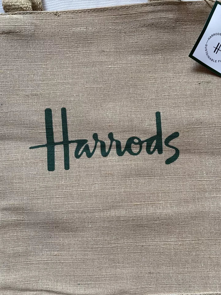 Harrods London Logo Tote Bag Jute Shopping Bag NWT | USA Seller | British Shopper UK