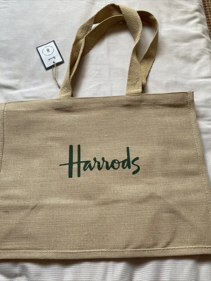 Harrods London Logo Tote Bag Jute Shopping Bag NWT | USA Seller | British Shopper UK