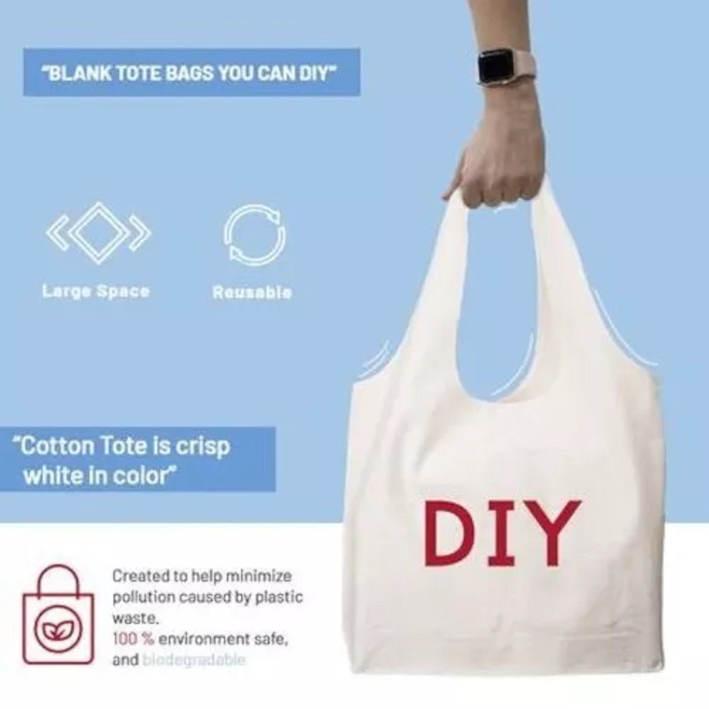 White Blank DIY Large Cotton Canvas Tote Bag